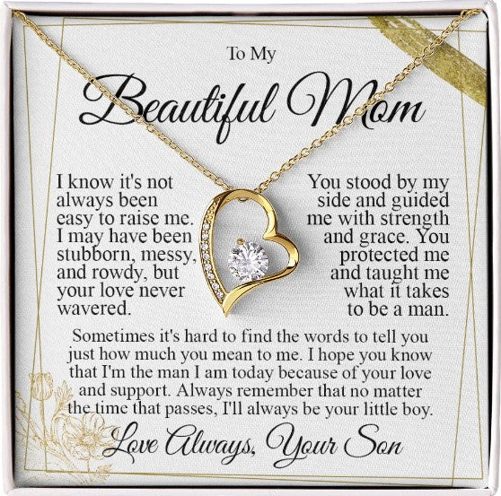 To My Mom - I Love You Heart Necklace