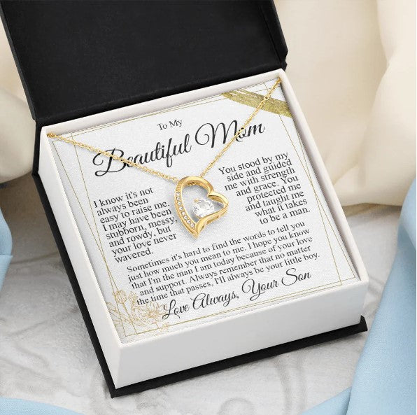 To My Mom - I Love You Heart Necklace